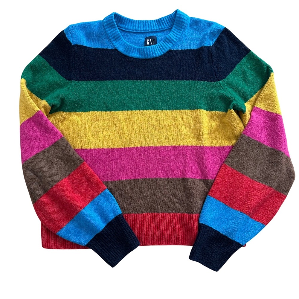 GAP Women Rainbow Striped Crewneck Sweater Multicolor Knit Pullover Small